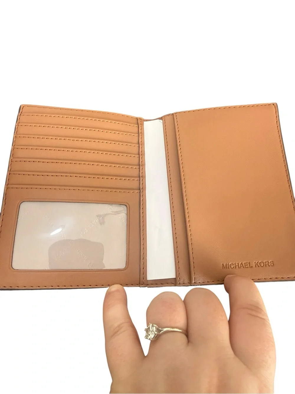 Michael Kors Brown MK Logo Passport Holder with Gold Accent